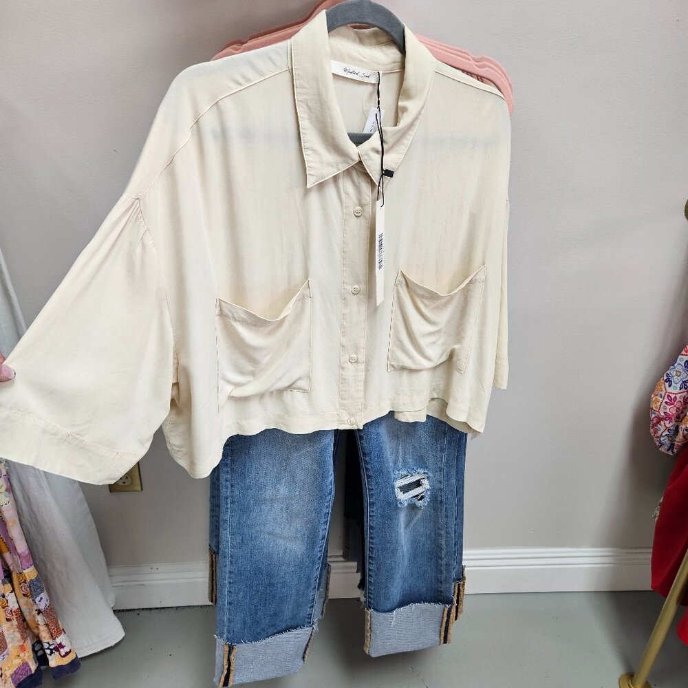 Chic collared crop top in cream by mustard seed